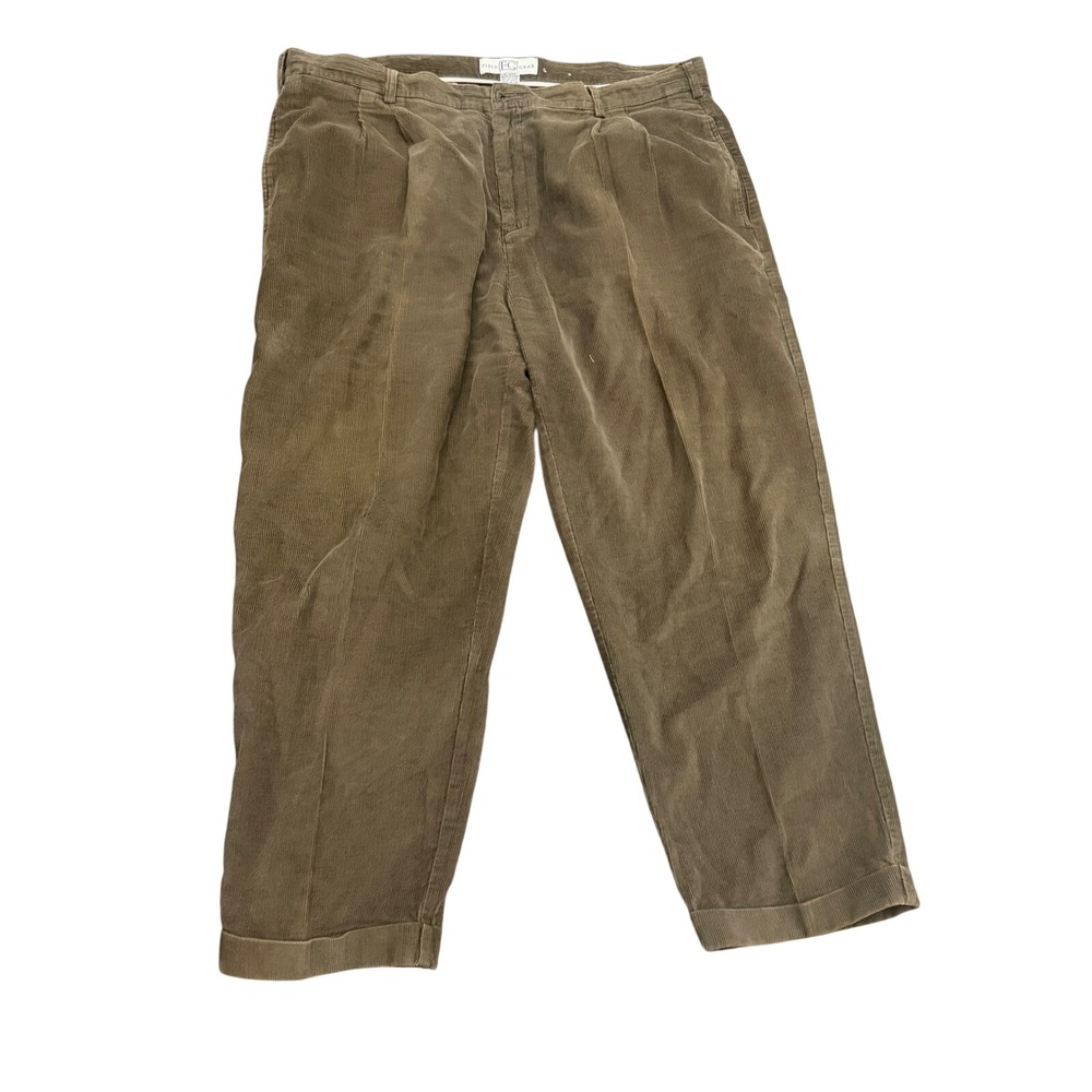 Vintage Field Gear Pleated Corduroy Pants Men's 44x30 Olive Green Cuffed Trouser